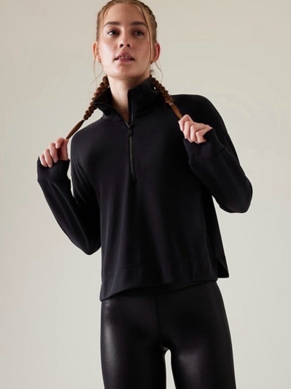 Athleta Black Cropped Long-Sleeve Pullover